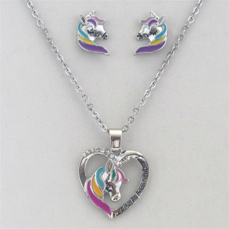 Mystic Unicorn Jewelry Set – Necklace & Earrings for Women