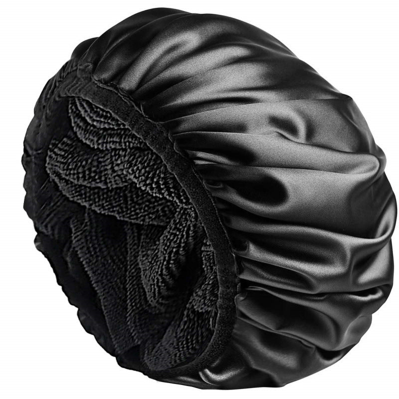New double layer ladies shower cap waterproof satin fabric fiber absorbent fabric dry hair cap can be customized